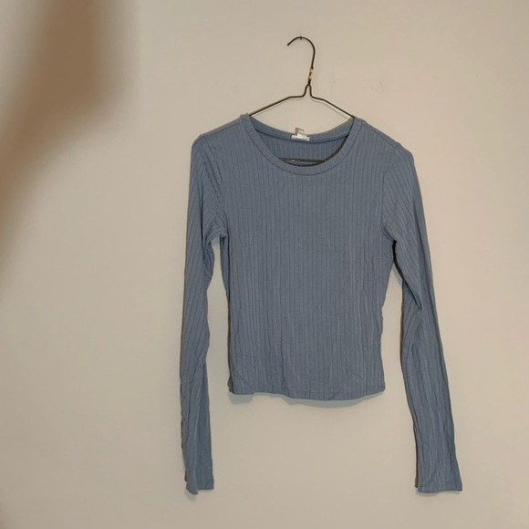 Garage Basic Dusty Blue Ribbed Long Sleeve Top - Picture 1 of 3